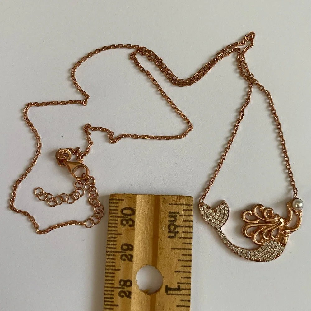 🧜‍♀️Mermaid 925 silver pearl necklace 14k rose gold plated